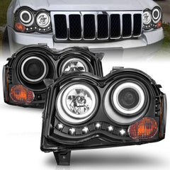 ANZO - ANZO 2008-2010 Jeep Grand Cherokee Projector Headlights w/ Halo Black (CCFL) - Demon Performance