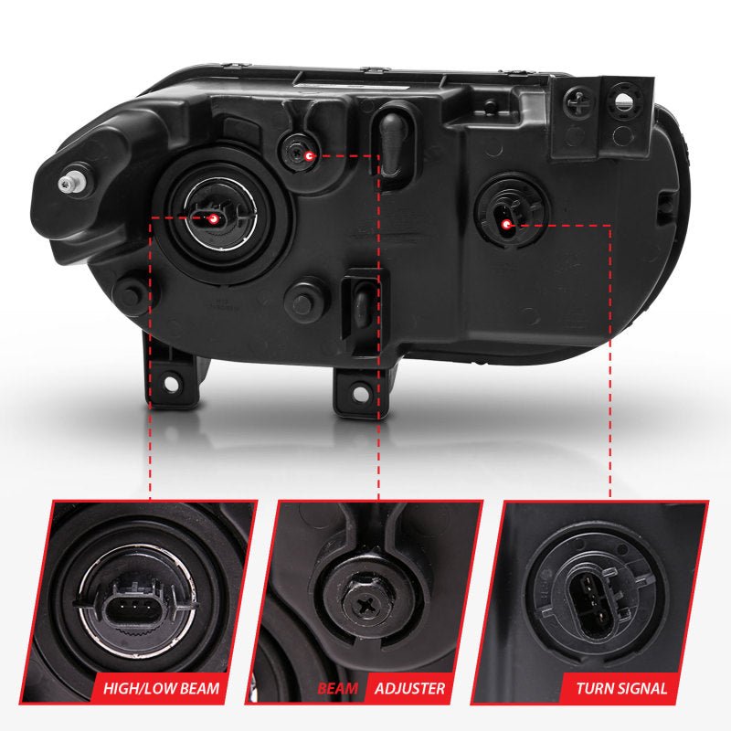 ANZO - ANZO 2008-2014 Dodge Challenger Crystal Headlights Black - Demon Performance