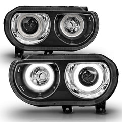 ANZO - ANZO 2008-2014 Dodge Challenger Projector Headlights w/ Halo Black (CCFL) - Demon Performance