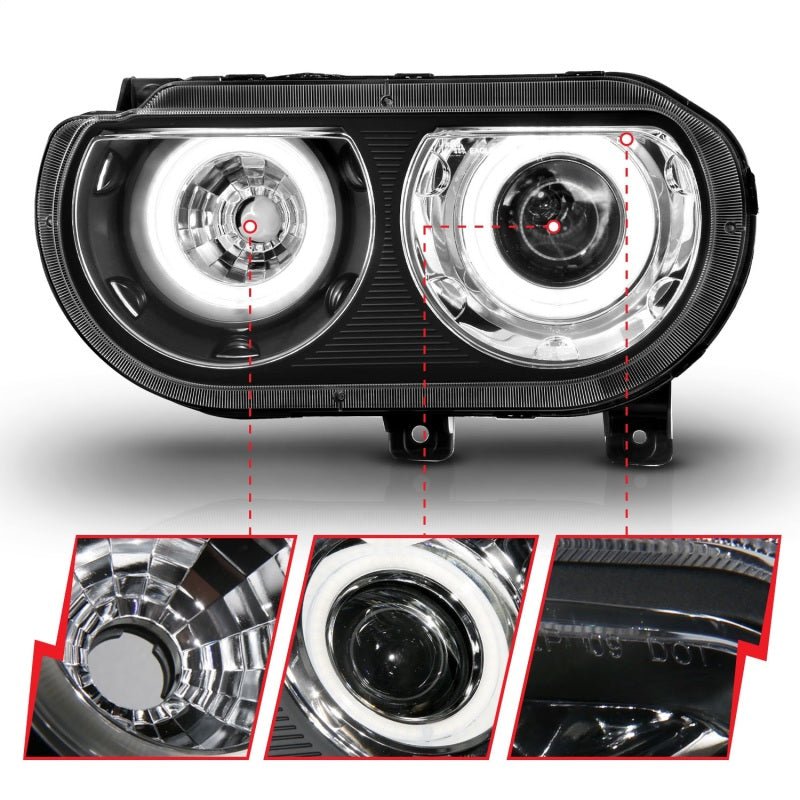 ANZO - ANZO 2008-2014 Dodge Challenger Projector Headlights w/ Halo Black (CCFL) - Demon Performance