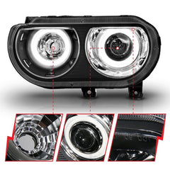 ANZO - ANZO 2008-2014 Dodge Challenger Projector Headlights w/ Halo Black (CCFL) - Demon Performance