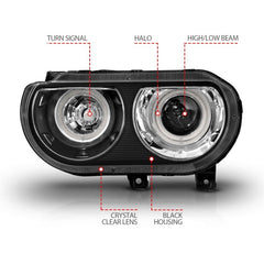 ANZO - ANZO 2008-2014 Dodge Challenger Projector Headlights w/ Halo Black (CCFL) - Demon Performance