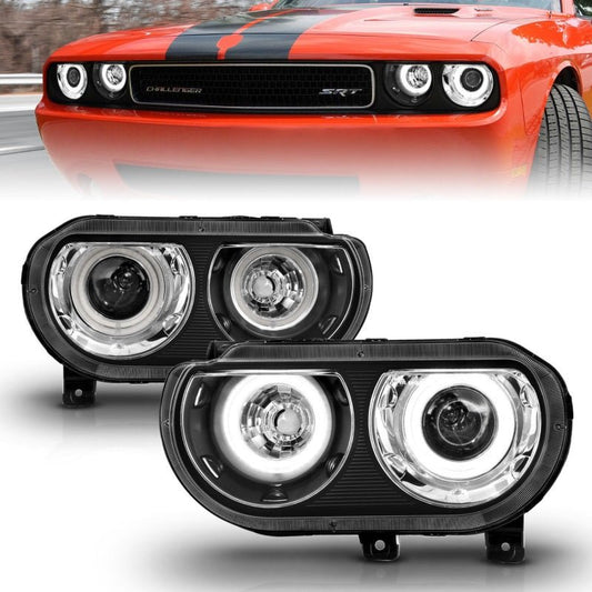 ANZO - ANZO 2008-2014 Dodge Challenger Projector Headlights w/ Halo Black (CCFL) - Demon Performance