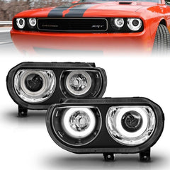 ANZO - ANZO 2008-2014 Dodge Challenger Projector Headlights w/ Halo Black (CCFL) - Demon Performance