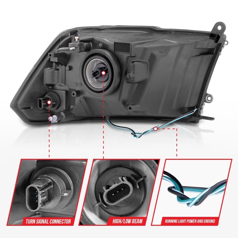 ANZO - ANZO 2009-2018 Dodge Ram 1500/ 2500/ 3500 Crystal Headlights w/ Light Bar Chrome Housing - Demon Performance