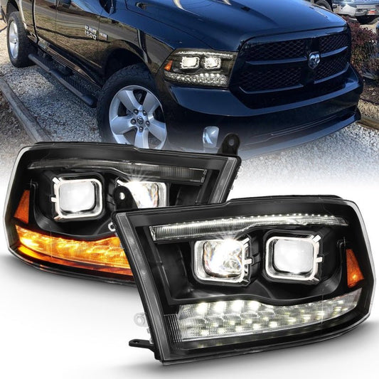 ANZO - ANZO 2009-2018 Dodge Ram 1500 Led Projector Plank Style Switchback H.L Halo Black Amber (OE Style) - Demon Performance
