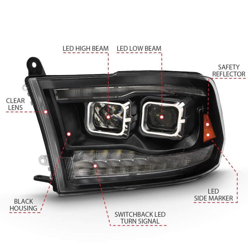 ANZO - ANZO 2009-2018 Dodge Ram 1500 Led Projector Plank Style Switchback H.L Halo Black Amber (OE Style) - Demon Performance