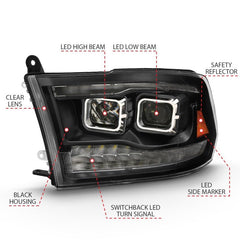 ANZO - ANZO 2009-2018 Dodge Ram 1500 Led Projector Plank Style Switchback H.L Halo Black Amber (OE Style) - Demon Performance