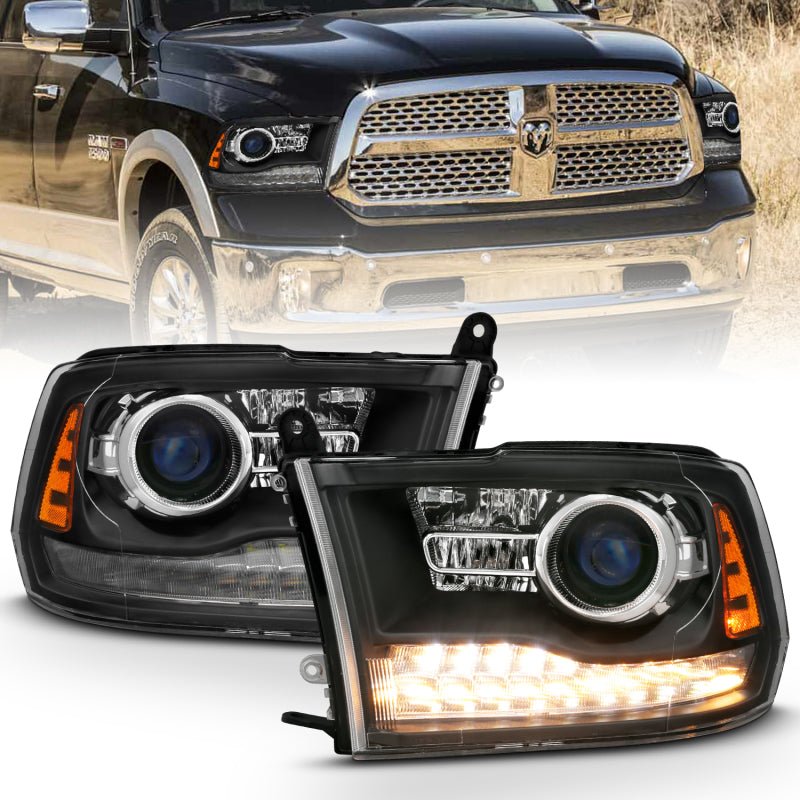 ANZO - ANZO 2009-2018 Dodge Ram 1500 Projector Headlights Plank Style Halo w/Switchback Matte Black - Demon Performance