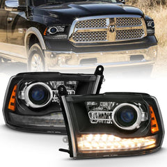 ANZO - ANZO 2009-2018 Dodge Ram 1500 Projector Headlights Plank Style Halo w/Switchback Matte Black - Demon Performance