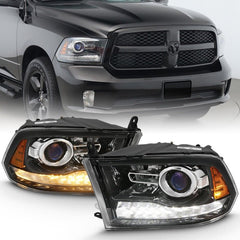 ANZO - ANZO 2009-2018 Dodge Ram 1500 Projector Plank Style Switchback H.L Halo Black Amber (OE Style) - Demon Performance