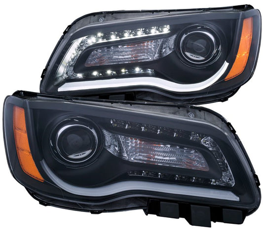 ANZO - ANZO 2011-2014 Chrysler 300 Projector Headlights w/ Plank Style Design Black - Demon Performance