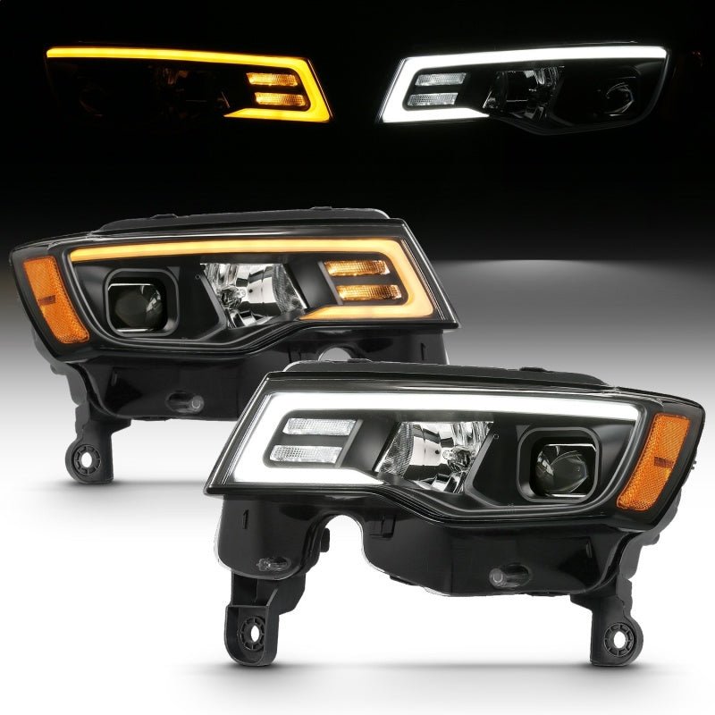 ANZO - ANZO 2017-2018 Jeep Grand Cherokee Projector Headlights w/ Plank Style Switchback - Black w/ Amber - Demon Performance