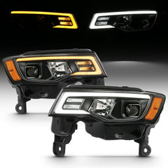 ANZO - ANZO 2017-2018 Jeep Grand Cherokee Projector Headlights w/ Plank Style Switchback - Black w/ Amber - Demon Performance