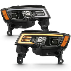 ANZO - ANZO 2017-2018 Jeep Grand Cherokee Projector Headlights w/ Plank Style Switchback - Black w/ Amber - Demon Performance