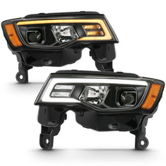 ANZO - ANZO 2017-2018 Jeep Grand Cherokee Projector Headlights w/ Plank Style Switchback - Black w/ Amber - Demon Performance