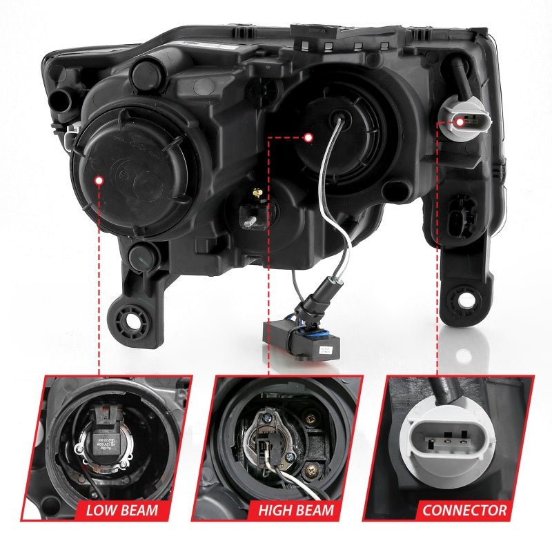 ANZO - ANZO 2017-2018 Jeep Grand Cherokee Projector Headlights w/ Plank Style Switchback - Black w/ Amber - Demon Performance