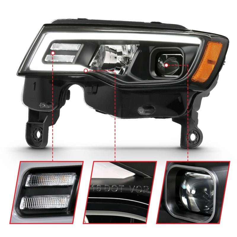 ANZO - ANZO 2017-2018 Jeep Grand Cherokee Projector Headlights w/ Plank Style Switchback - Black w/ Amber - Demon Performance