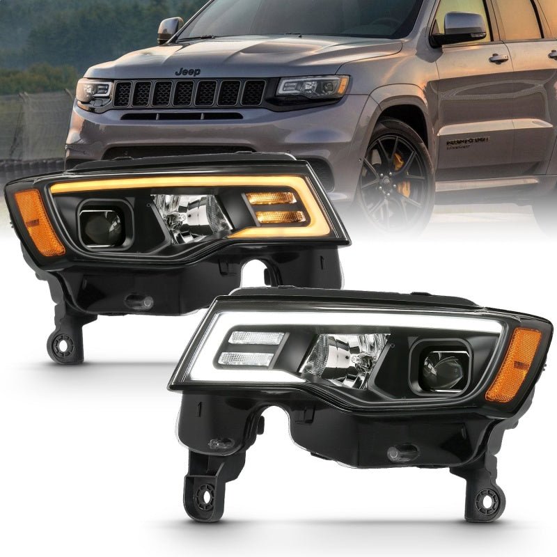 ANZO - ANZO 2017-2018 Jeep Grand Cherokee Projector Headlights w/ Plank Style Switchback - Chrome w/ Amber - Demon Performance
