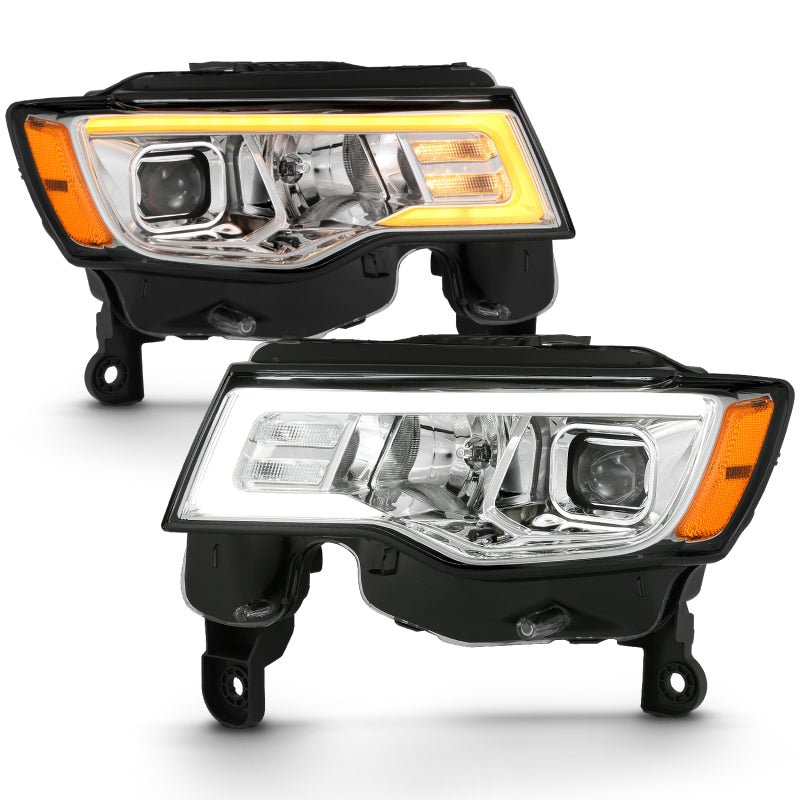 ANZO - ANZO 2017-2018 Jeep Grand Cherokee Projector Headlights w/ Plank Style Switchback - Chrome w/ Amber - Demon Performance