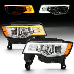 ANZO - ANZO 2017-2018 Jeep Grand Cherokee Projector Headlights w/ Plank Style Switchback - Chrome w/ Amber - Demon Performance
