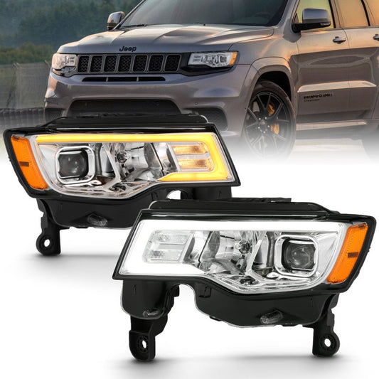 ANZO - ANZO 2017-2018 Jeep Grand Cherokee Projector Headlights w/ Plank Style Switchback - Chrome w/ Amber - Demon Performance
