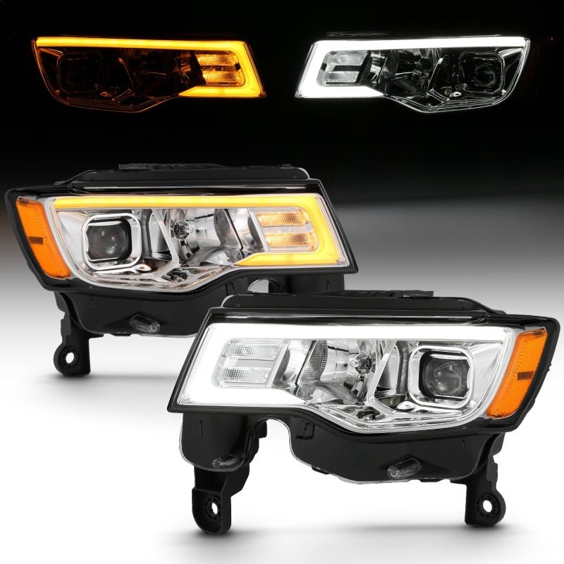 ANZO - ANZO 2017-2018 Jeep Grand Cherokee Projector Headlights w/ Plank Style Switchback - Chrome w/ Amber - Demon Performance
