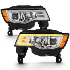 ANZO - ANZO 2017-2018 Jeep Grand Cherokee Projector Headlights w/ Plank Style Switchback - Chrome w/ Amber - Demon Performance