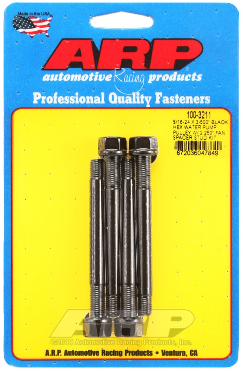 ARP - ARP 5/16-24 X 3.500 Black Hex Water Pump Pulley w/ 2.250in Fan Spacer Stud Kit - Demon Performance