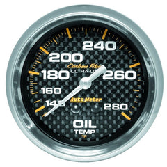 AutoMeter - Autometer Carbon Fiber 2-5/8in 140-280 Deg F Mechanical Oil Temp Gauge - Demon Performance