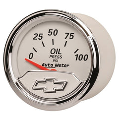 AutoMeter - Autometer Chevy Vintage Bowtie 2-1/16in 0-100PSI Electronic Oil Pressure Gauge - Demon Performance