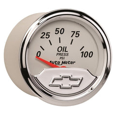 AutoMeter - Autometer Chevy Vintage Bowtie 2-1/16in 0-100PSI Electronic Oil Pressure Gauge - Demon Performance