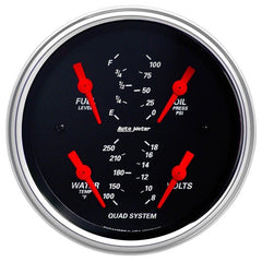 AutoMeter - Autometer Designer Black 3-3/8in Quad Gauge - Fuel Level/Oil Pressure/Water Temperature/Voltmeter - Demon Performance
