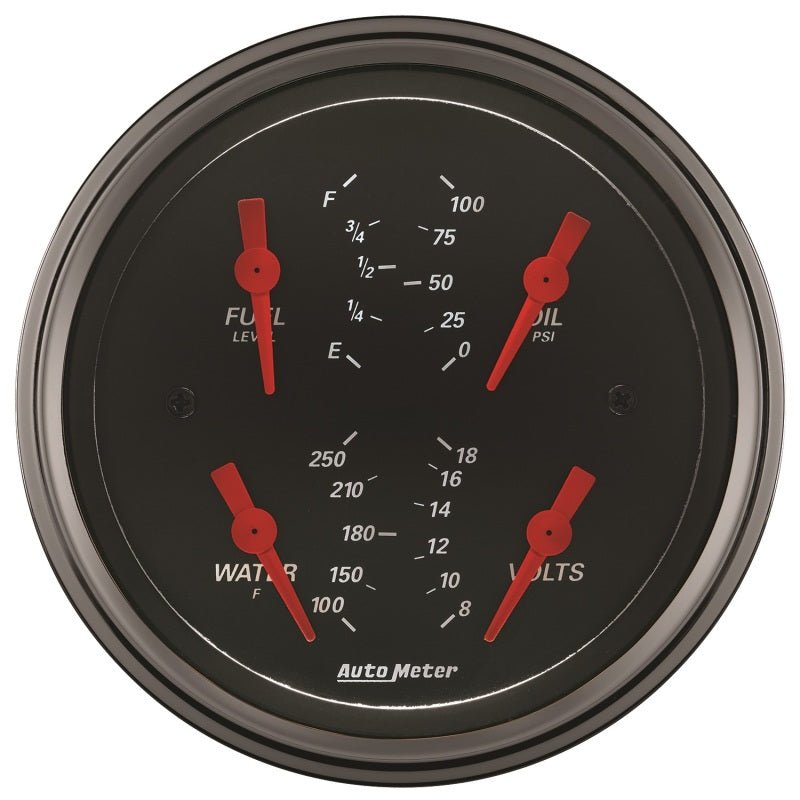 AutoMeter - Autometer Designer Black 3.375in Quad Gauge - Fuel Level / Oil Pressure / Water Temp. / Voltmeter - Demon Performance