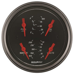 AutoMeter - Autometer Designer Black 3.375in Quad Gauge - Fuel Level / Oil Pressure / Water Temp. / Voltmeter - Demon Performance
