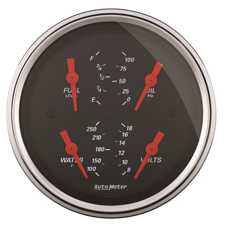 AutoMeter - Autometer Designer Black 3.375in Quad Gauge - Fuel Level / Oil Pressure / Water Temp. / Voltmeter - Demon Performance