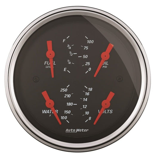 AutoMeter - Autometer Designer Black 3.375in Quad Gauge - Fuel Level / Oil Pressure / Water Temp. / Voltmeter - Demon Performance