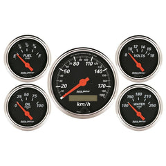 AutoMeter - Autometer Designer Black 5 Pc Kit w/ Elec KMH Speedo, Oil Press, Water Temp, Volt, Fuel Level - Demon Performance