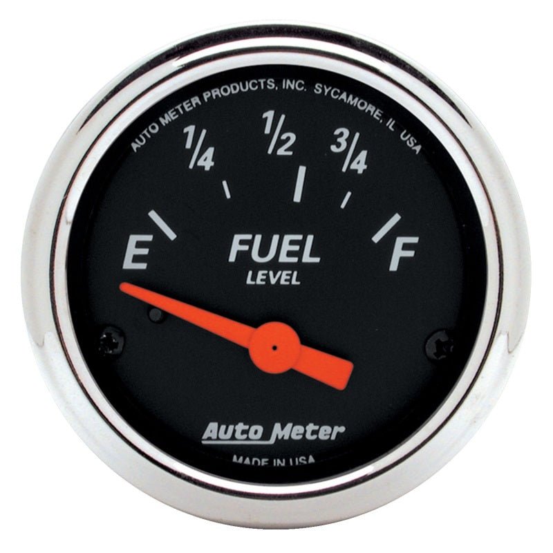 AutoMeter - Autometer Designer Black Fuel Level Gauge 2-1/16in Electrical 70 Ohms E / 10 Ohms F - 90 Deg Sweep - Demon Performance