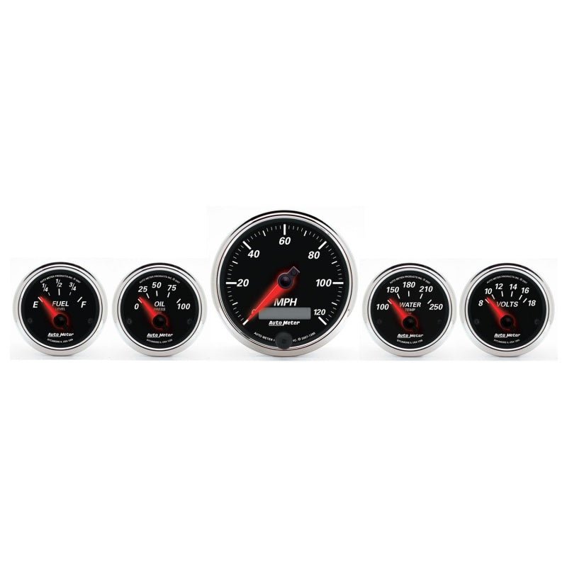 AutoMeter - Autometer Designer Black II 3-3/8in and 2-21/16in 5 pc. Electric Speedometer Gauge - Demon Performance