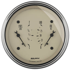 AutoMeter - AutoMeter Gauge Dual Fuel & Oilp 3-3/8in. 0 Ohm(e) to 90 Ohm(f)& 100PSI Elec Antq Beige - Demon Performance