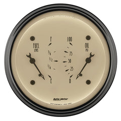 AutoMeter - AutoMeter Gauge Dual Fuel & Oilp 3-3/8in. 0 Ohm(e) to 90 Ohm(f)& 100PSI Elec Antq Beige - Demon Performance