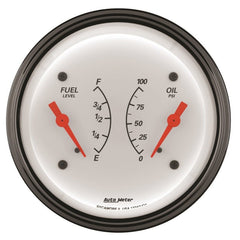 AutoMeter - AutoMeter Gauge Dual Fuel & Oilp 3-3/8in. 0 Ohm(e) to 90 Ohm(f)& 100PSI Elec Arctic White - Demon Performance