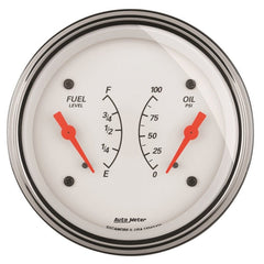 AutoMeter - AutoMeter Gauge Dual Fuel & Oilp 3-3/8in. 0 Ohm(e) to 90 Ohm(f)& 100PSI Elec Arctic White - Demon Performance