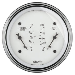AutoMeter - AutoMeter Gauge Dual Fuel & Oilp 3-3/8in. 0 Ohm(e) to 90 Ohm(f)& 100PSI Elec Old Tyme White - Demon Performance
