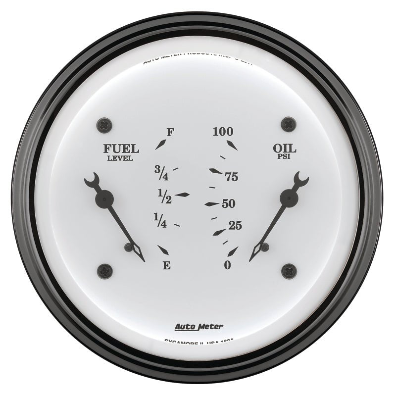 AutoMeter - AutoMeter Gauge Dual Fuel & Oilp 3-3/8in. 0 Ohm(e) to 90 Ohm(f)& 100PSI Elec Old Tyme White - Demon Performance