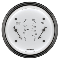 AutoMeter - AutoMeter Gauge Dual Fuel & Oilp 3-3/8in. 0 Ohm(e) to 90 Ohm(f)& 100PSI Elec Old Tyme White - Demon Performance