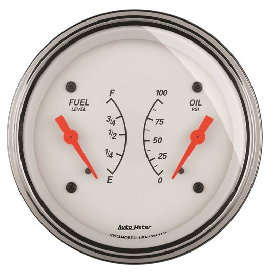AutoMeter - AutoMeter Gauge Dual Fuel & Oilp 3-3/8in. 240 Ohm(e) to 33 Ohm(f) & 100PSI Elec Arctic White - Demon Performance