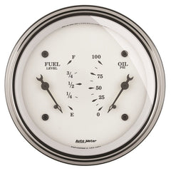 AutoMeter - AutoMeter Gauge Dual Fuel & Oilp 3-3/8in. 240 Ohm(e) to 33 Ohm(f) & 100PSI Elec Old Tyme Wht - Demon Performance