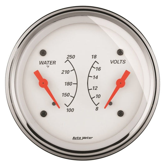 AutoMeter - AutoMeter Gauge Dual Wtmp & Volt 3-3/8in. 250 Deg. F & 18V Elec Arctic White - Demon Performance